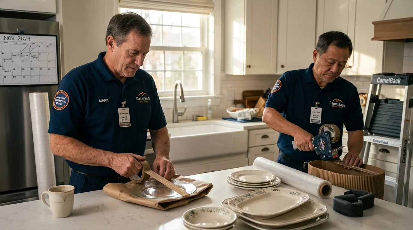 Professional crew packing kitchen dishware in Spencerville, MD